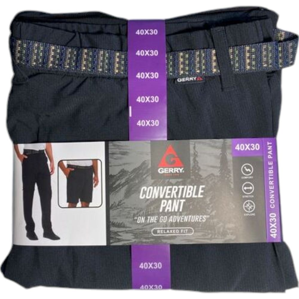 Gerry Convertible Pant Mens 40x30 Black New Relaxed Fit Stretch Hiking Zip Off